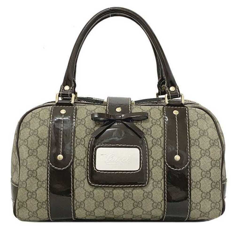 Gucci Boston Bag Beige Brown GG Supreme Handbag Rion Belt Flap All over Zipper